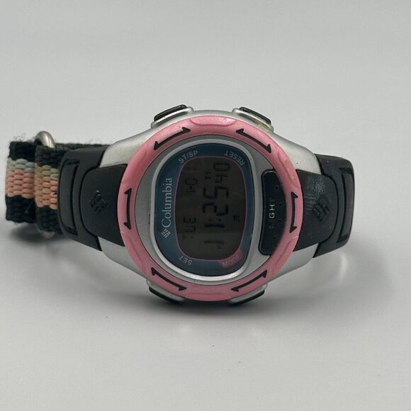 3/$30 Columbia Digital Watch Pink Black Nylon Strap Band Backlight Dial - Picture 7 of 13